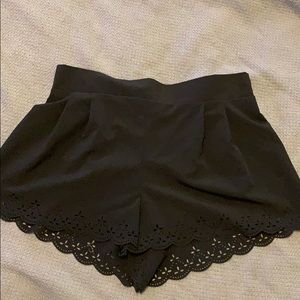 Black Flowy Shorts w/ Laser Cutout Hem